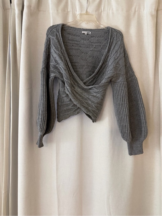 Fashion Nova Tops - Fashion Nova Grey Cable-Knit Draped Wrap Sweater